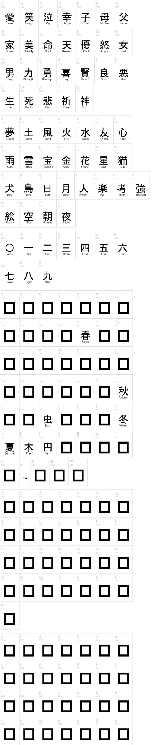 Jaycons 字体字形表