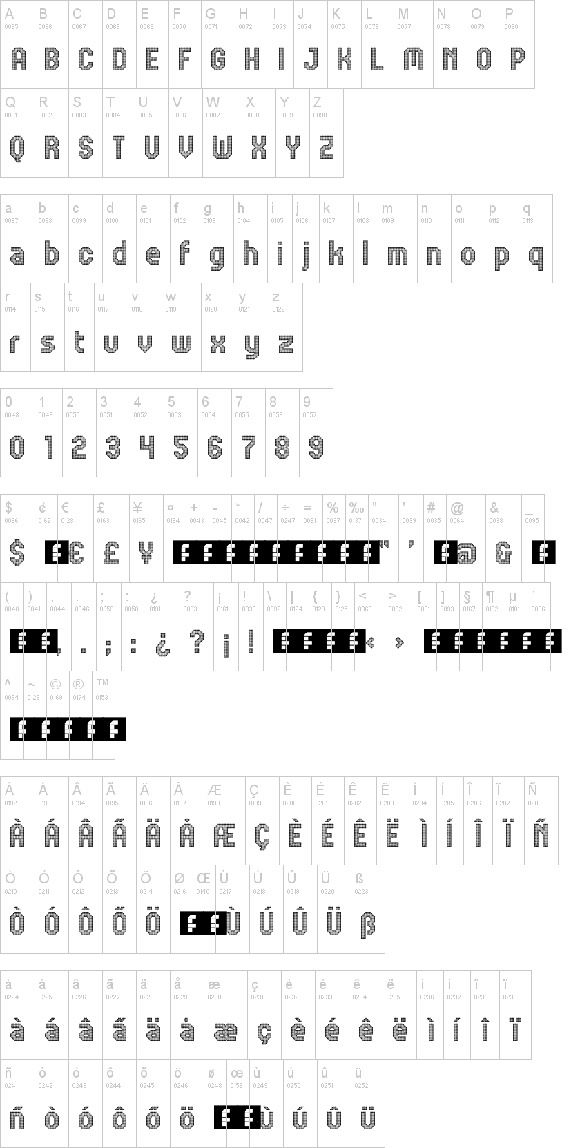 JD Digital 字体字形表