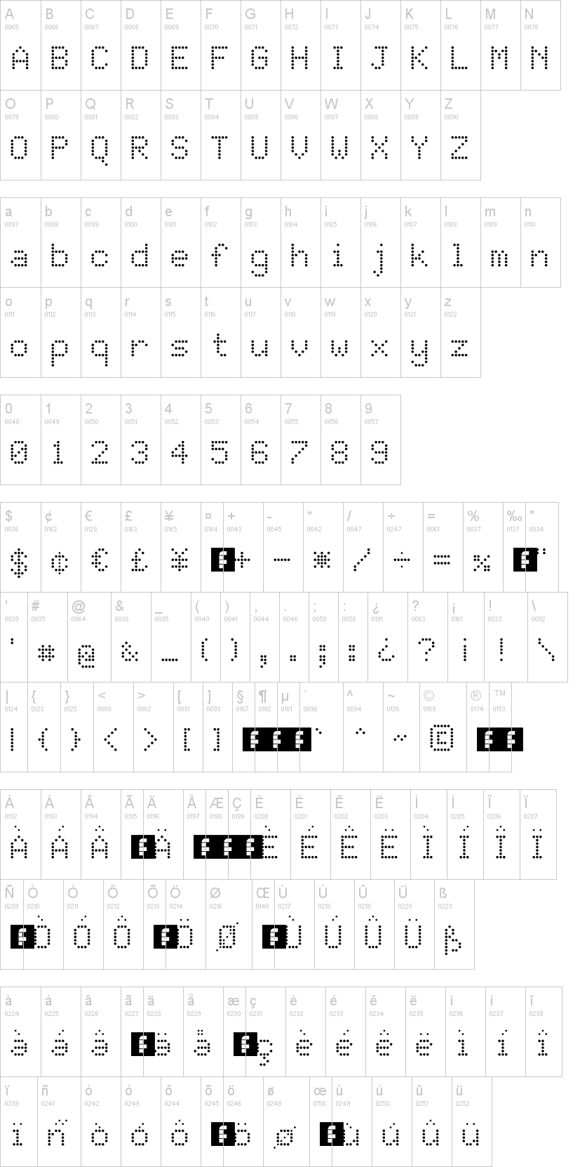 JD LCD Rounded 字体字形表