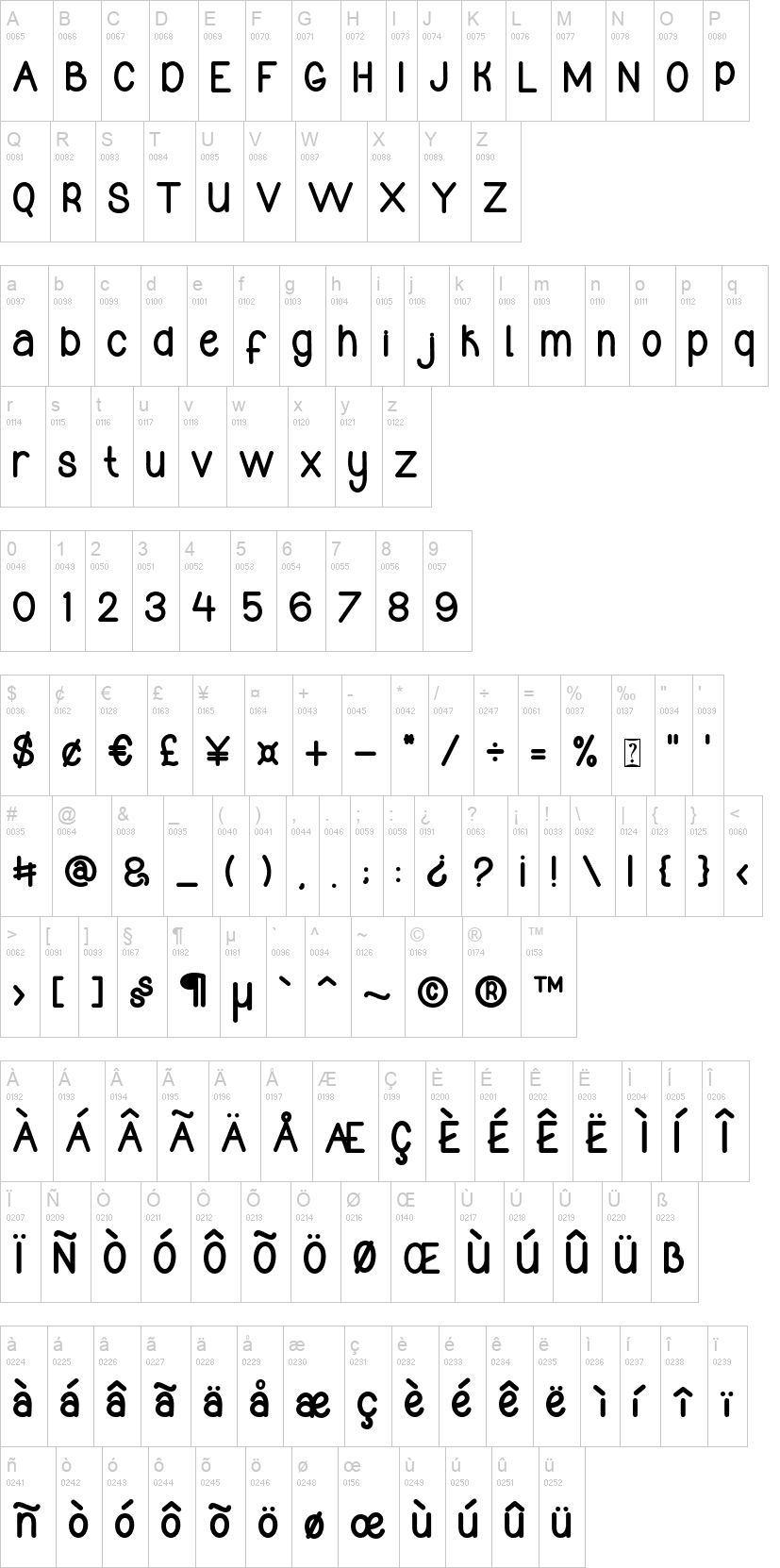 Jingle Song 字体字形表