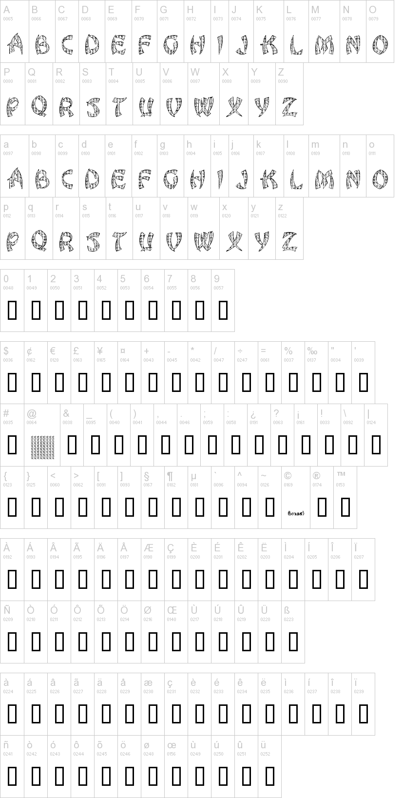 JLR Chinese Love Letters 字体字形表
