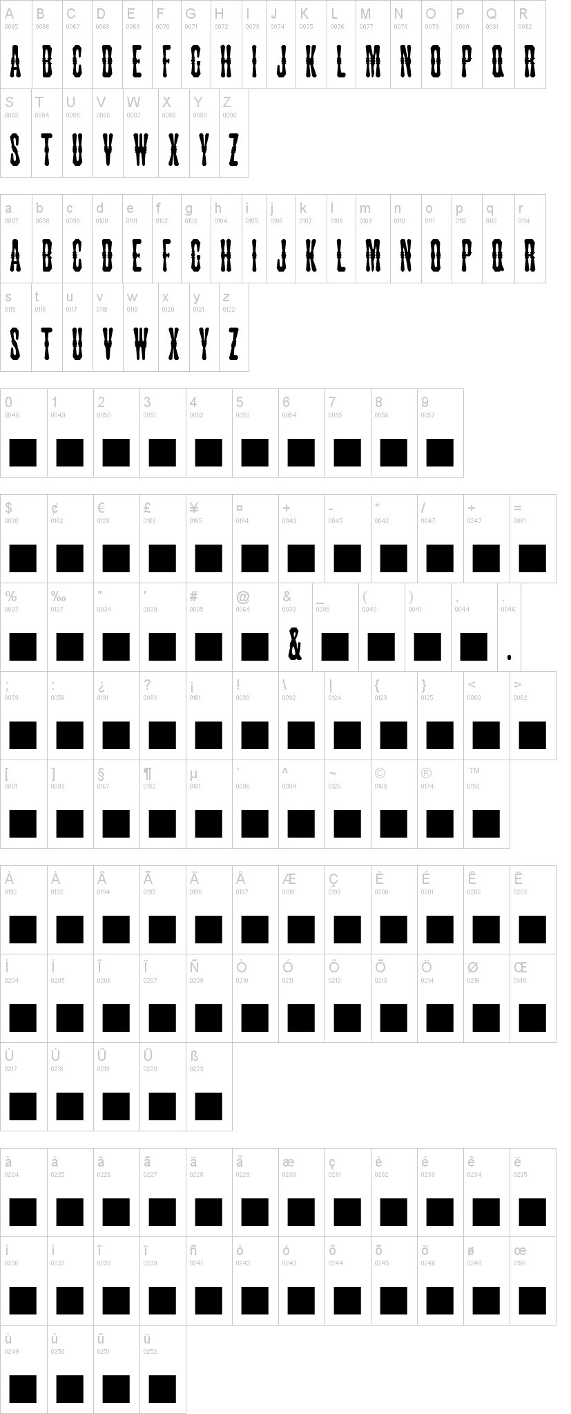 JMH Tuscan CAPS 字体字形表