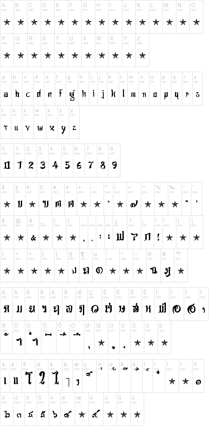 JSA Lovechinese 字体字形表