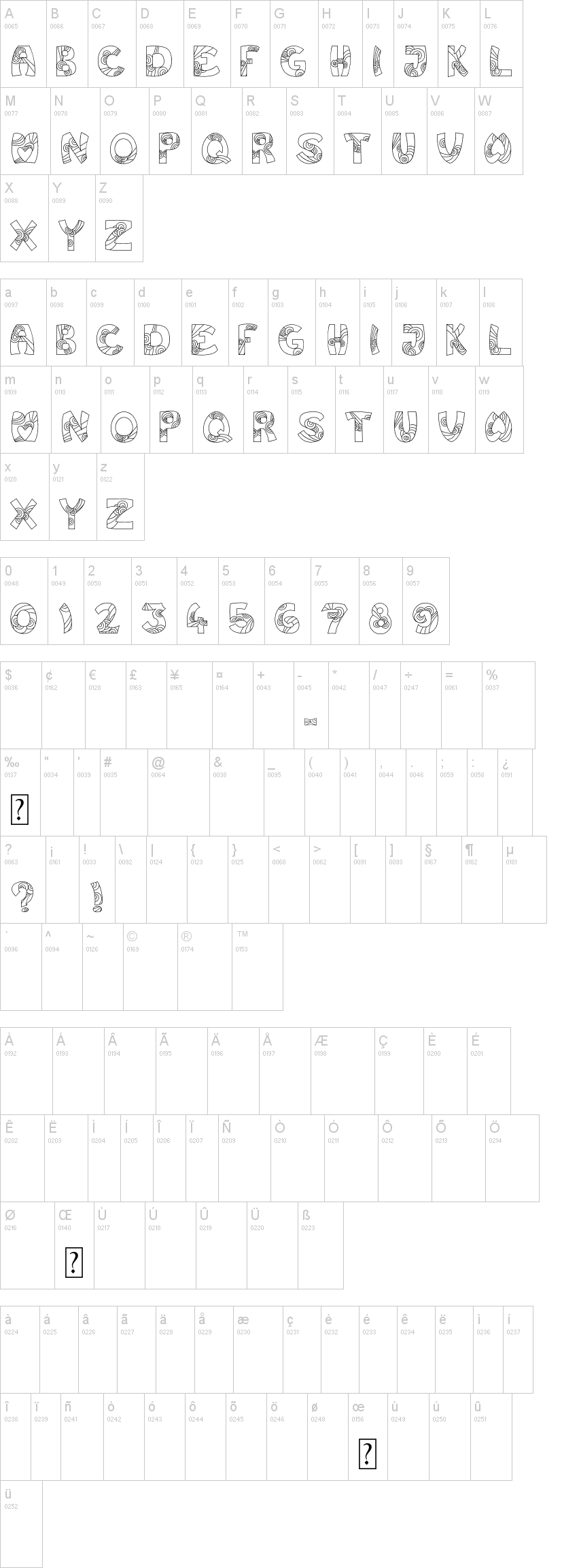 Jump 字体字形表