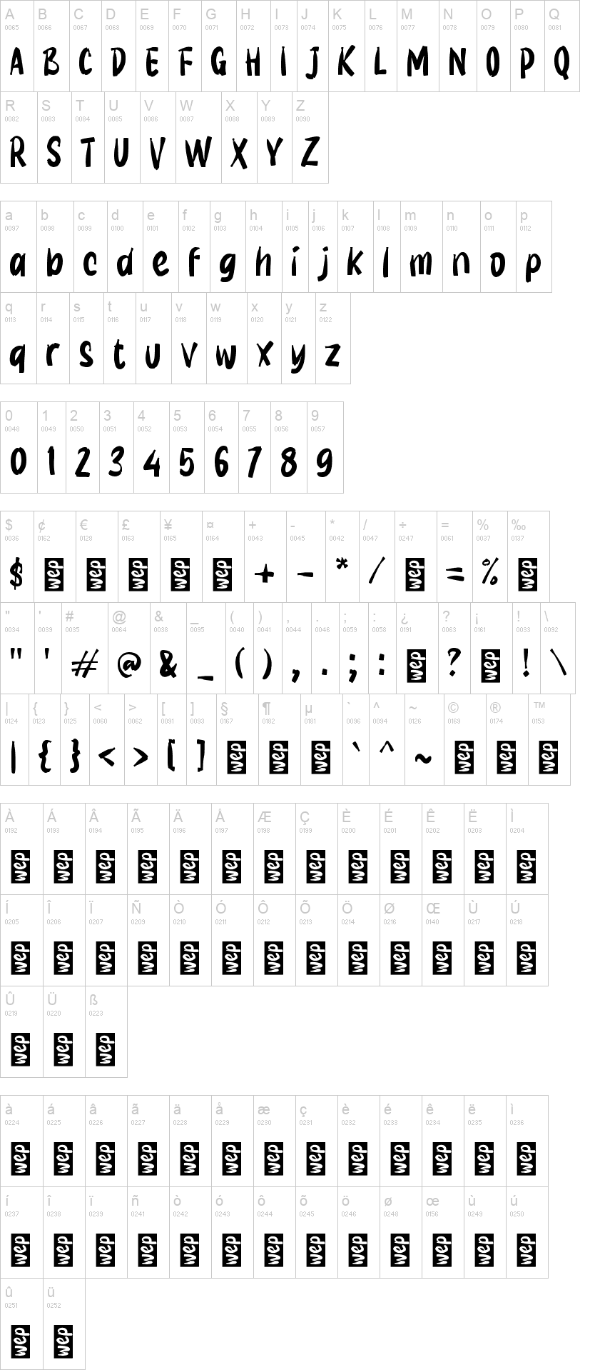 K Kantin 字体字形表