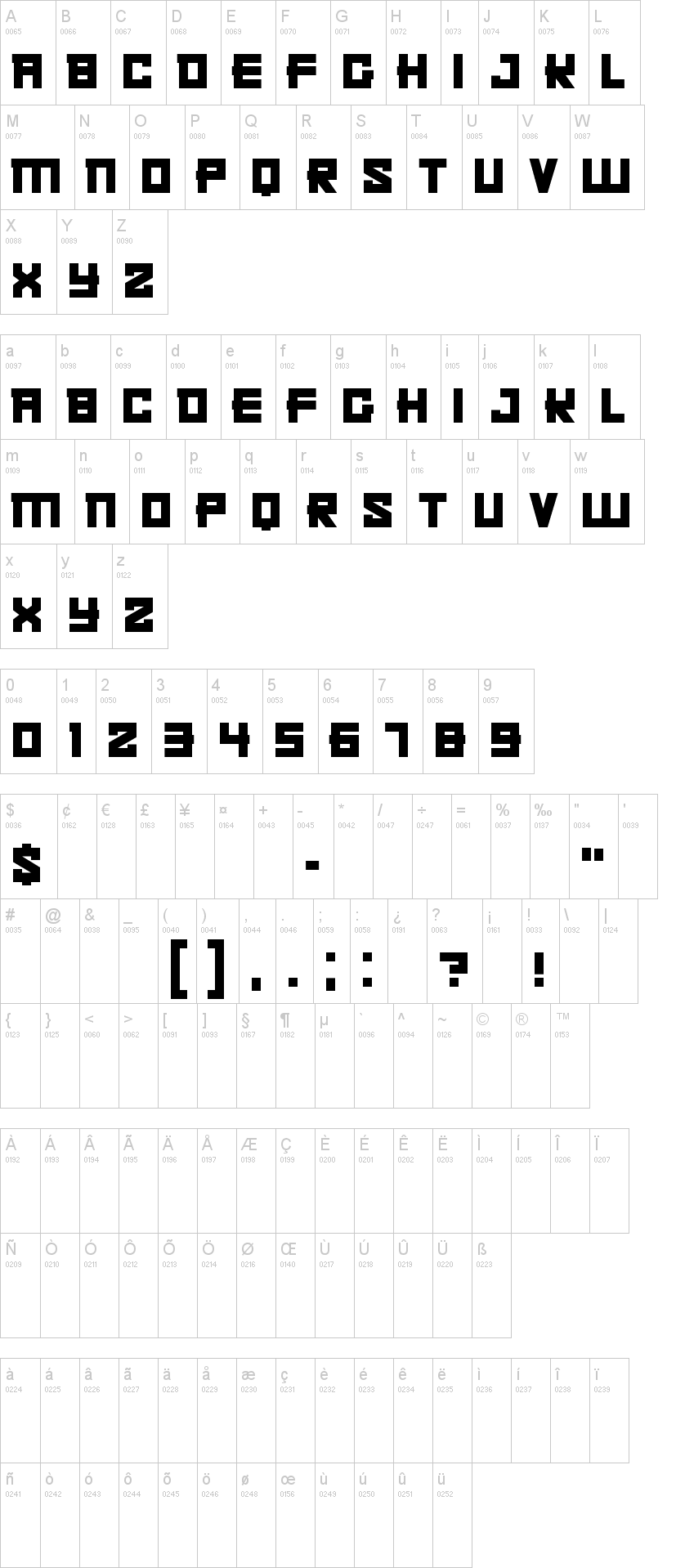 Kachusha 字体字形表