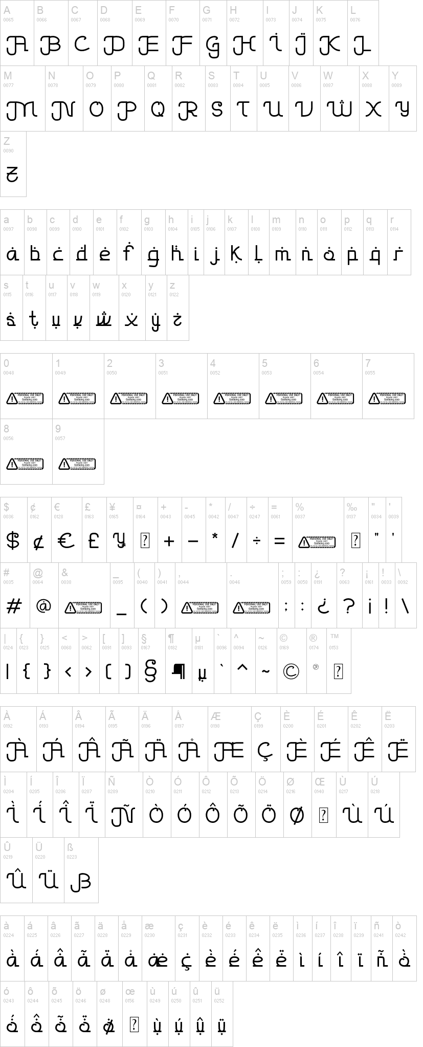 Kahfi 字体字形表