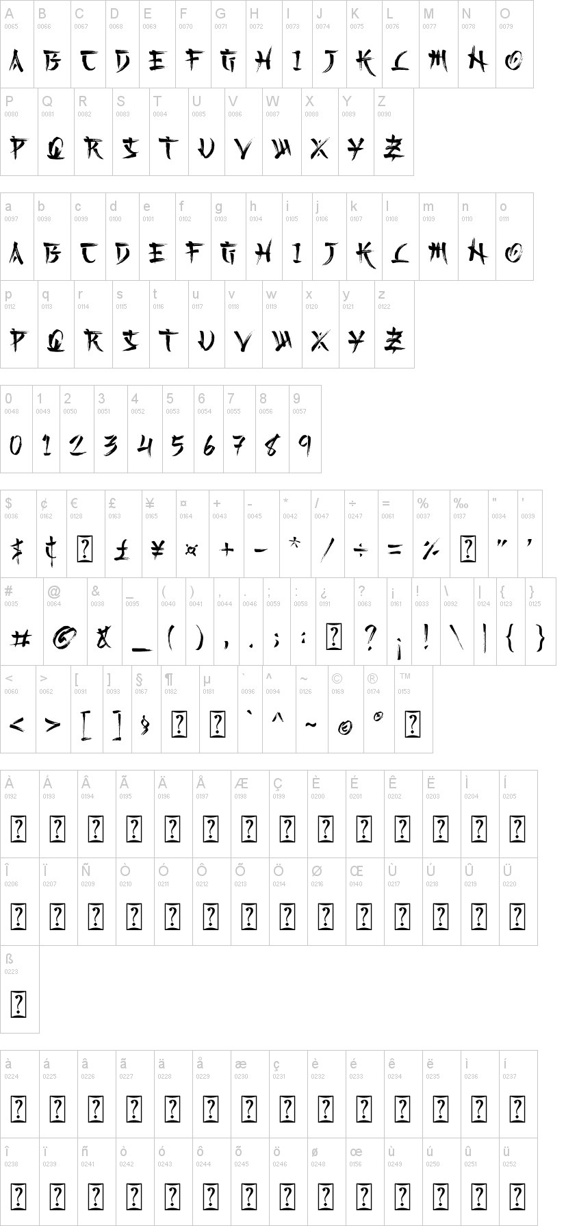 Kashima Brush 字体字形表