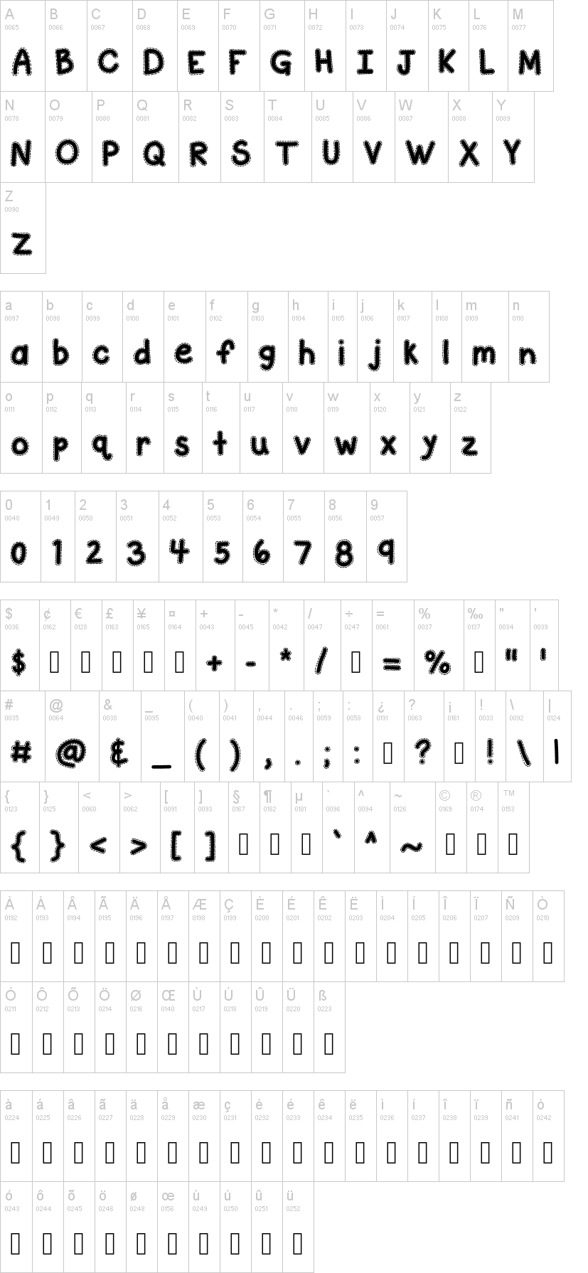 KB A Stitch In Time 字体字形表