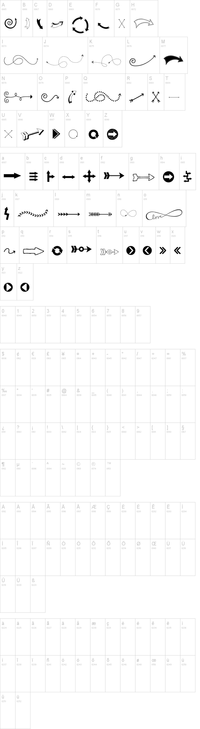 KG Arrows 字体字形表