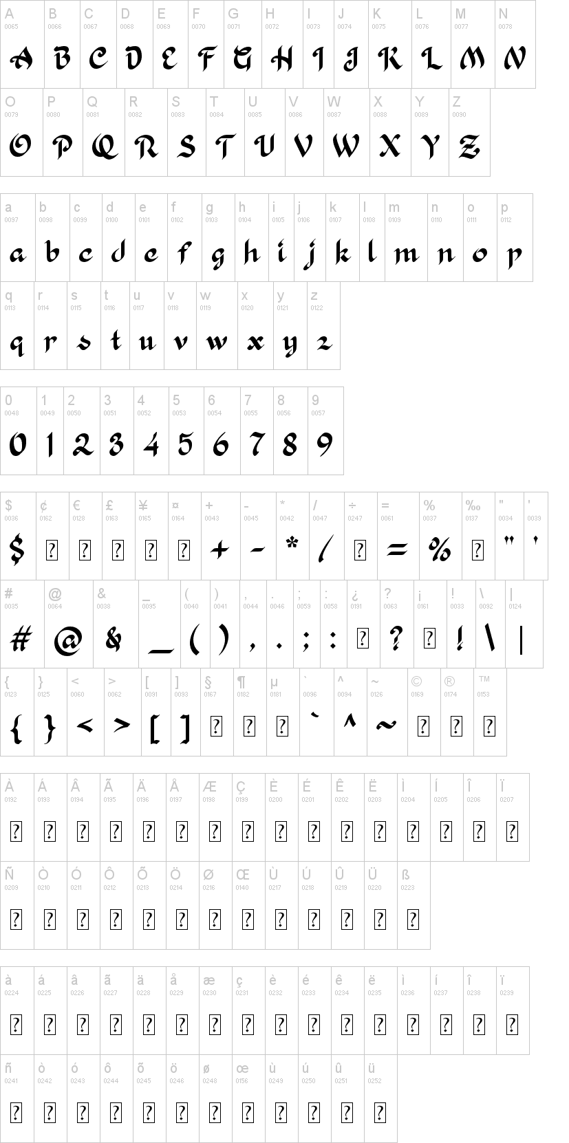 Khaleefa 字体字形表