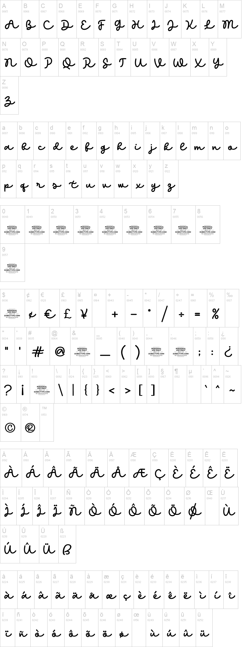 Kind Heart 字体字形表