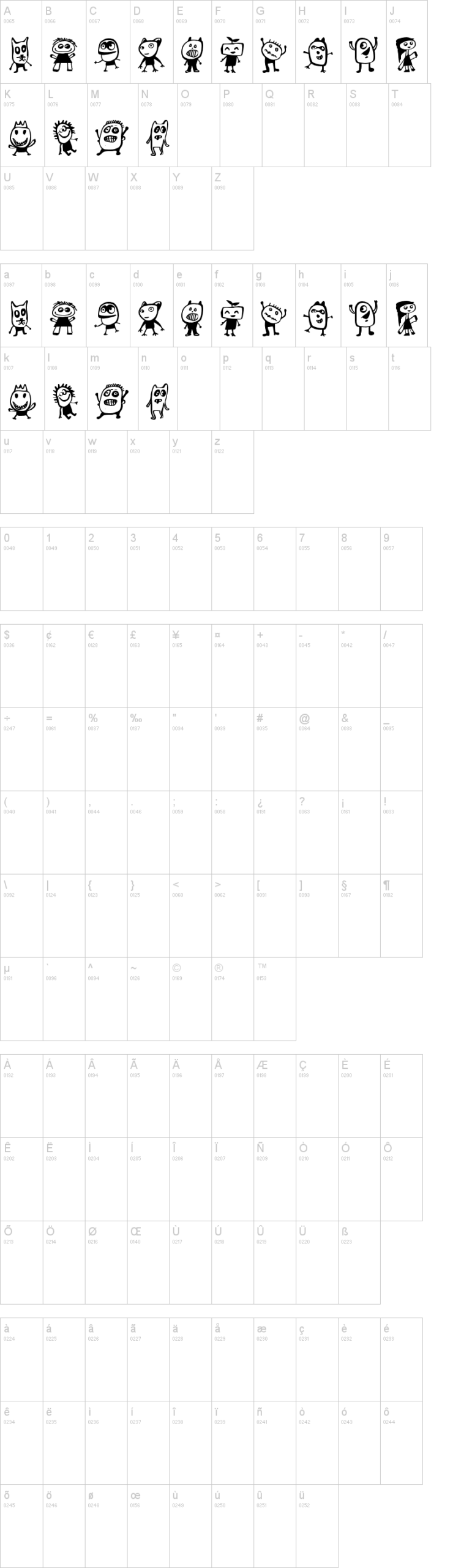 Kinderskizzen 字体字形表