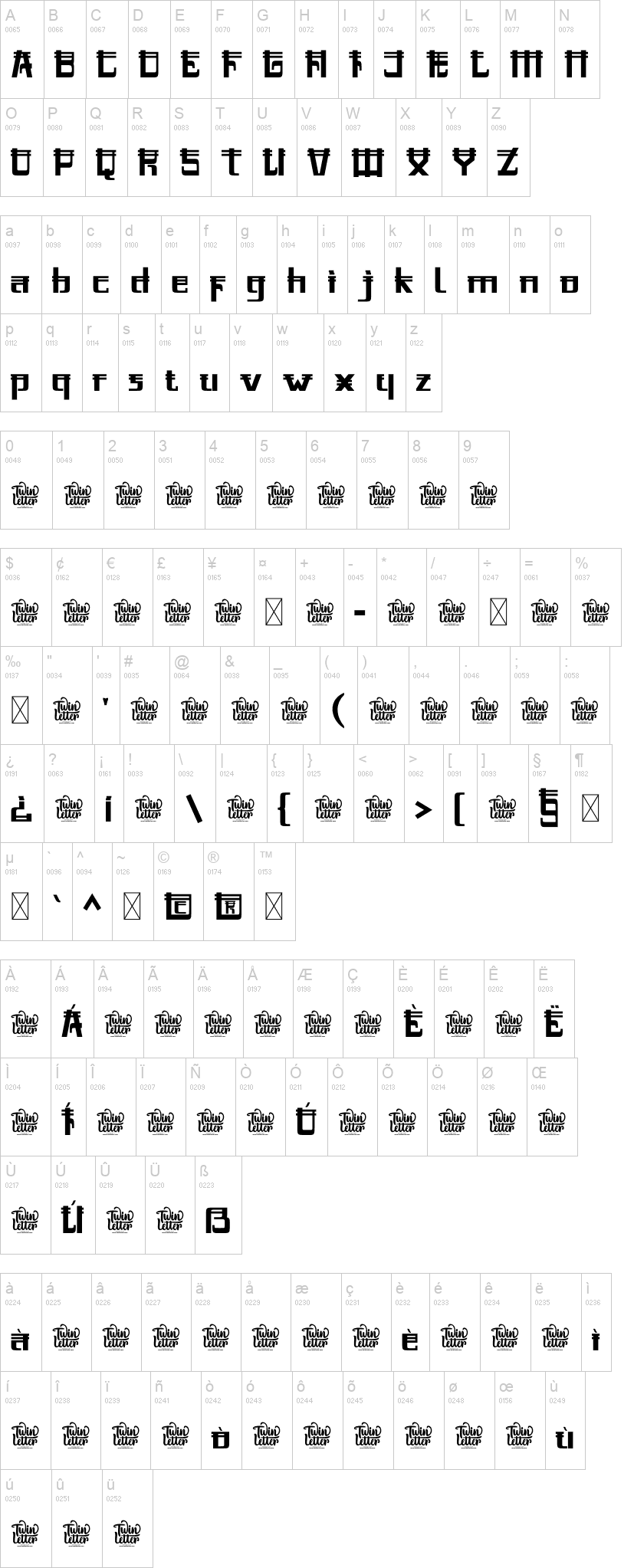 Kitetsu 字体字形表