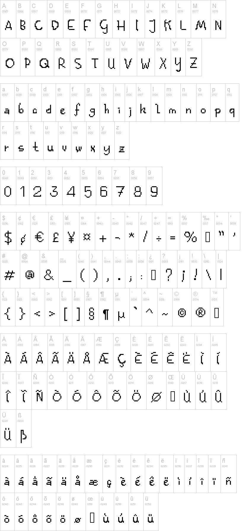 Kolquat Funky Bitm 字体字形表