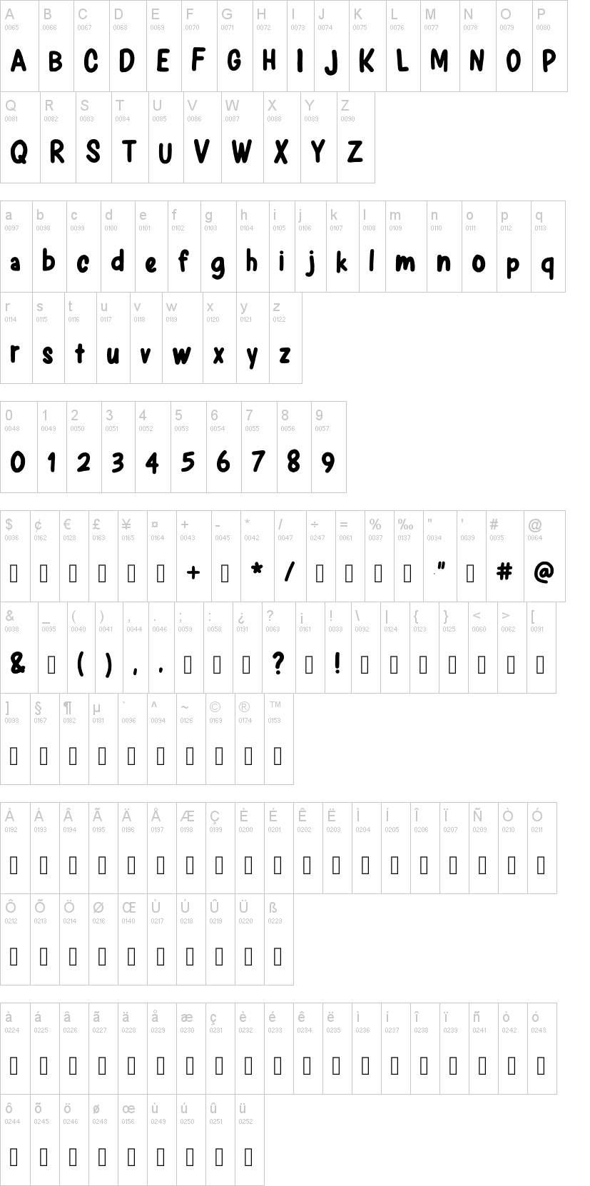 Komikaze 字体字形表