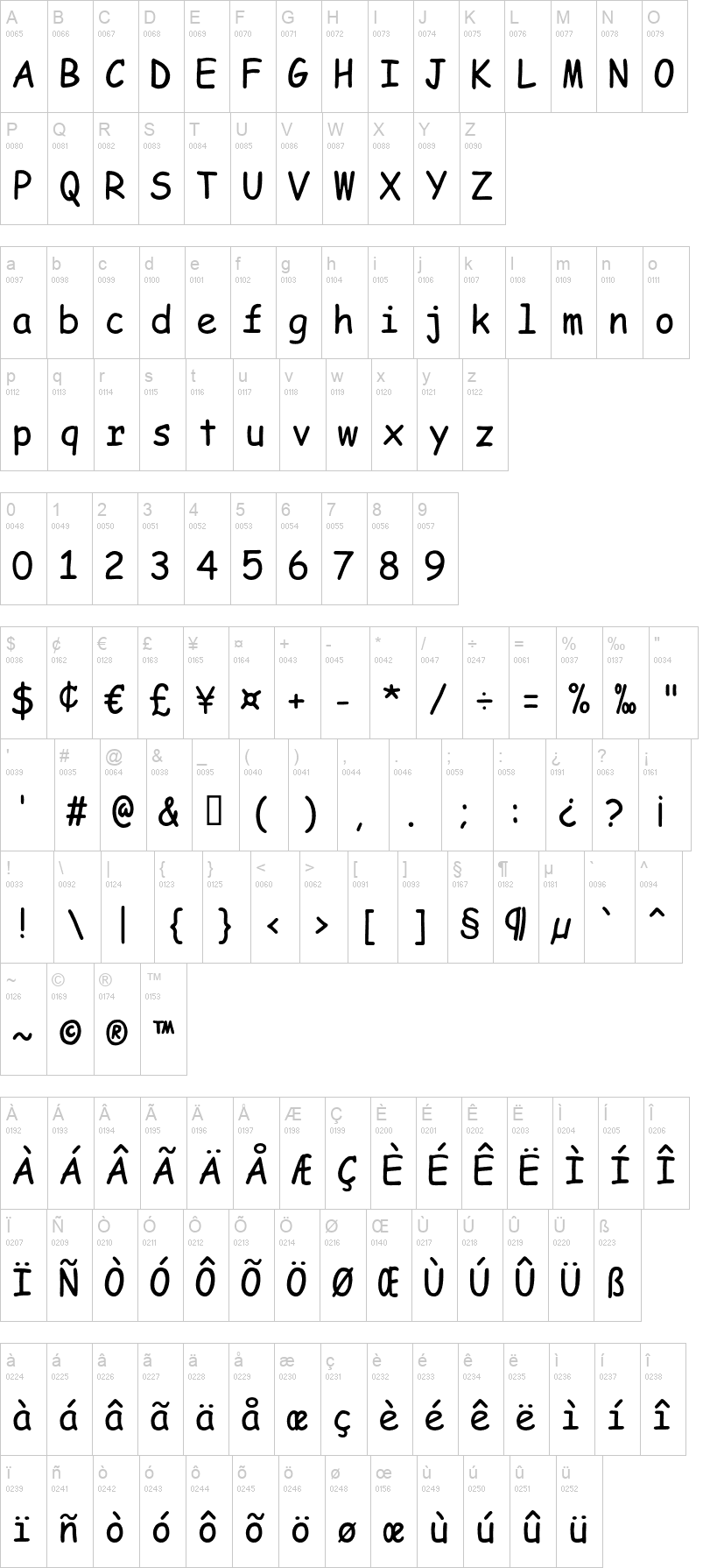 Koomik Mono 字体字形表