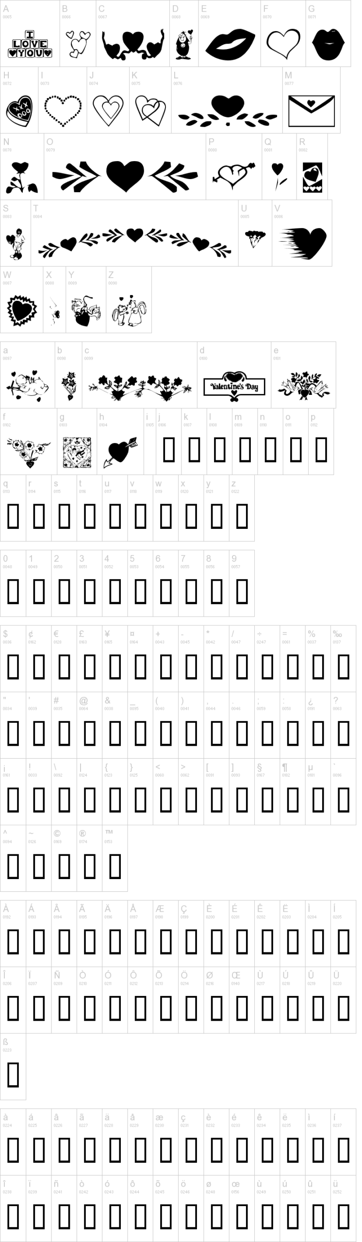 KR Be Mine More 字体字形表