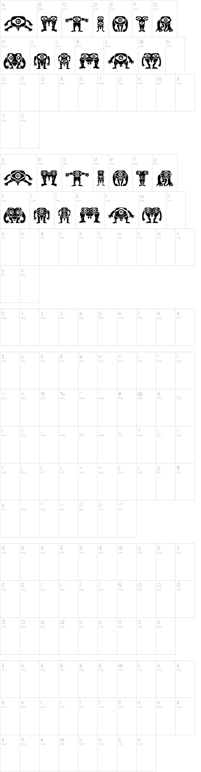 Kreaturen 字体字形表
