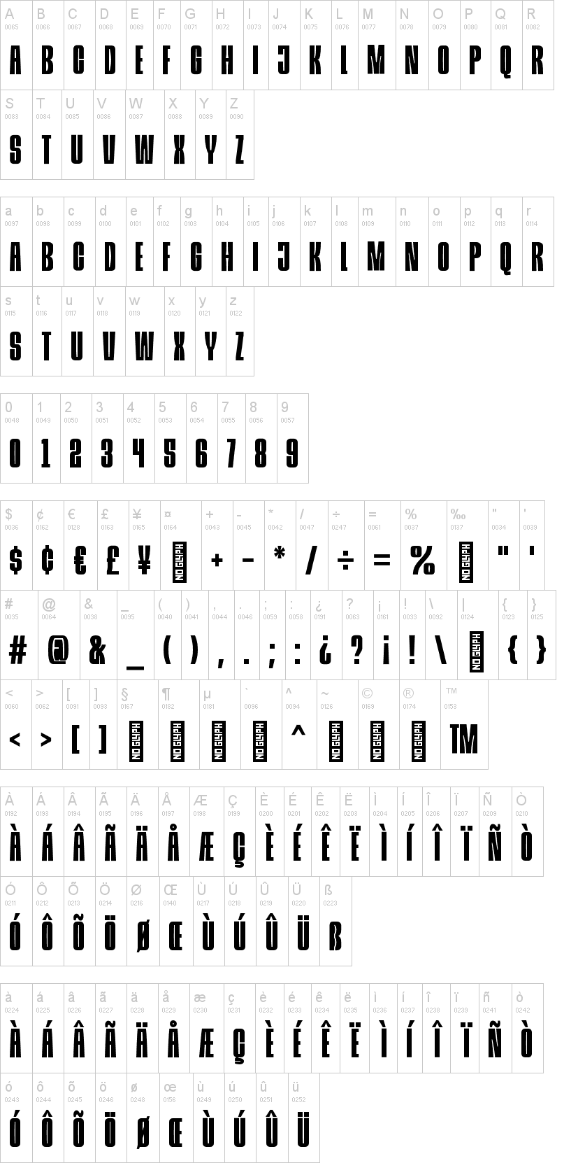 Krisha 字体字形表