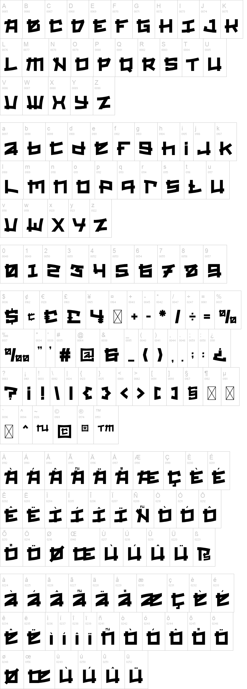 Kurozen 字体字形表