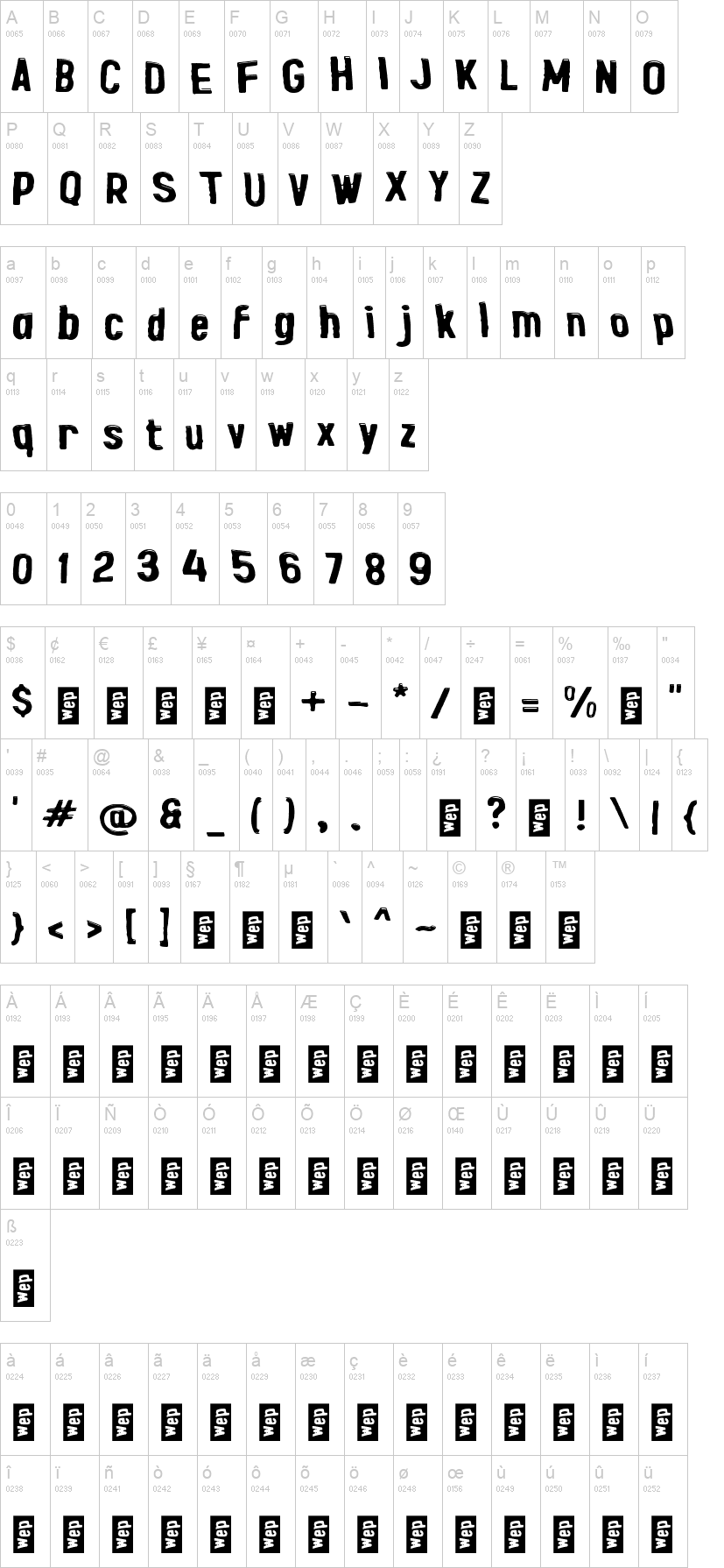 L Lezat 字体字形表