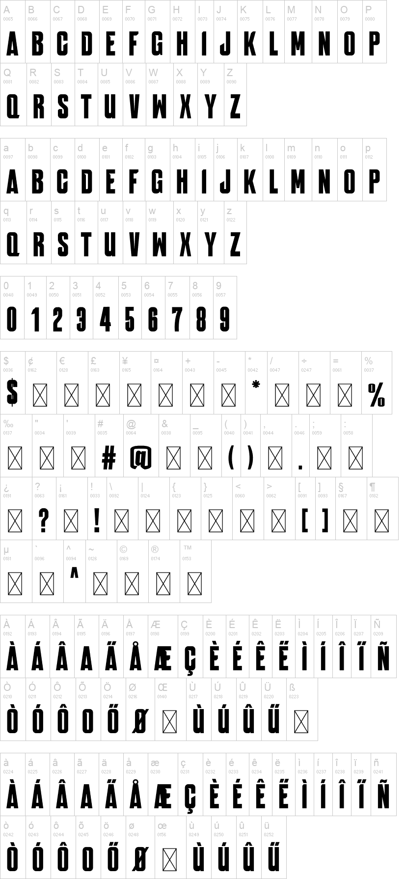 Laira 字体字形表