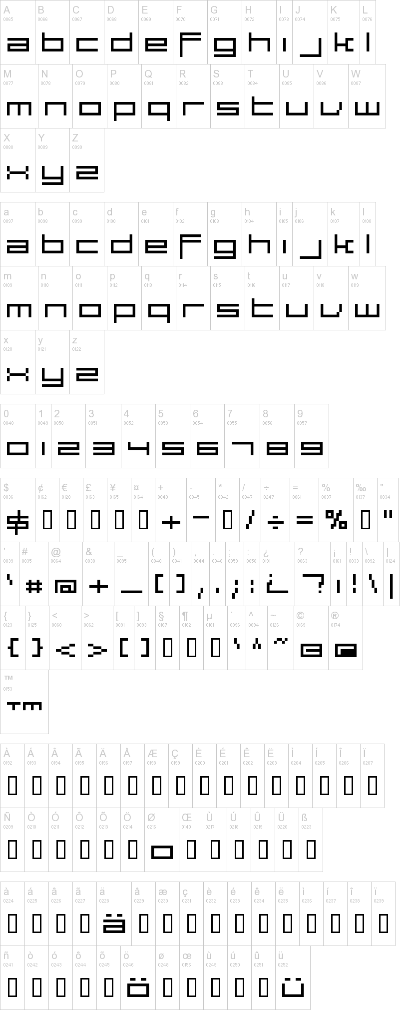 Large 9 字体字形表