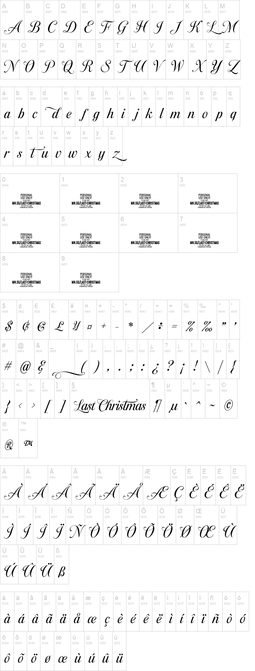 Last Christmas 字体字形表