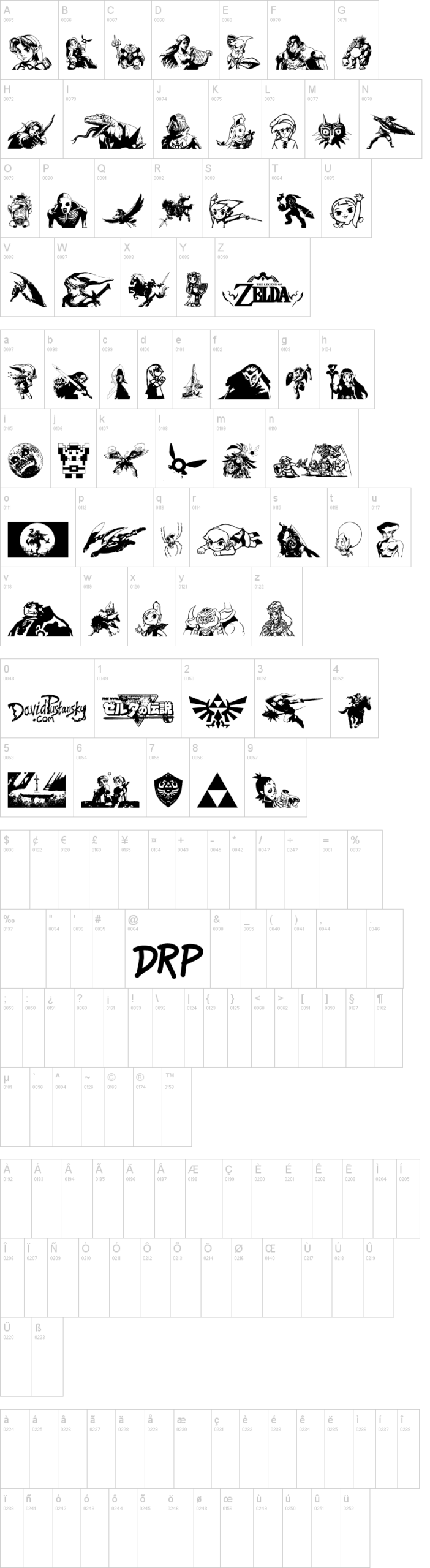 Legend Of Zelda TriFont 字体字形表