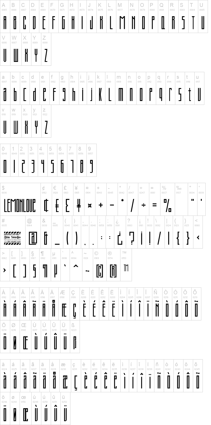 Lemonlove 字体字形表