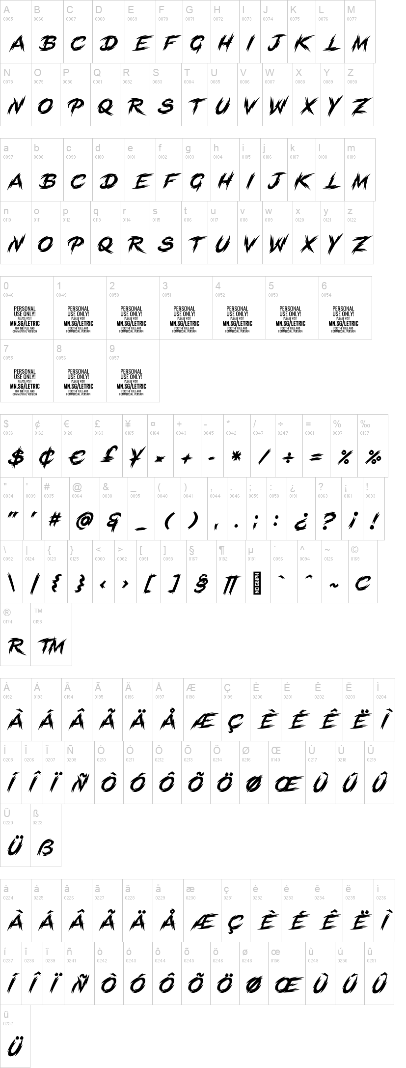 Letric 字体字形表