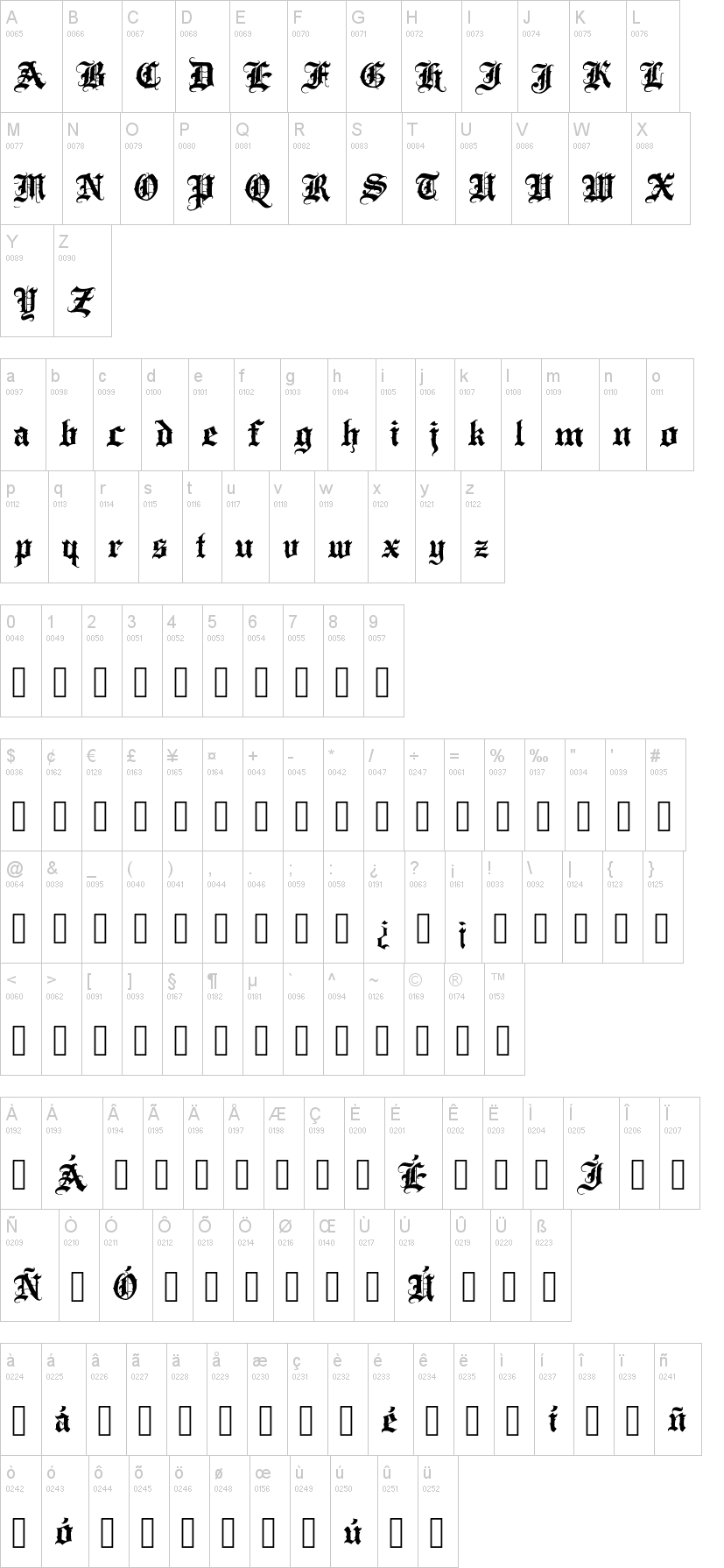 Letter Cream 字体字形表