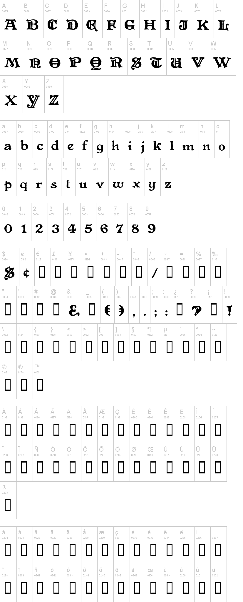 Level Fourteen Druid 字体字形表