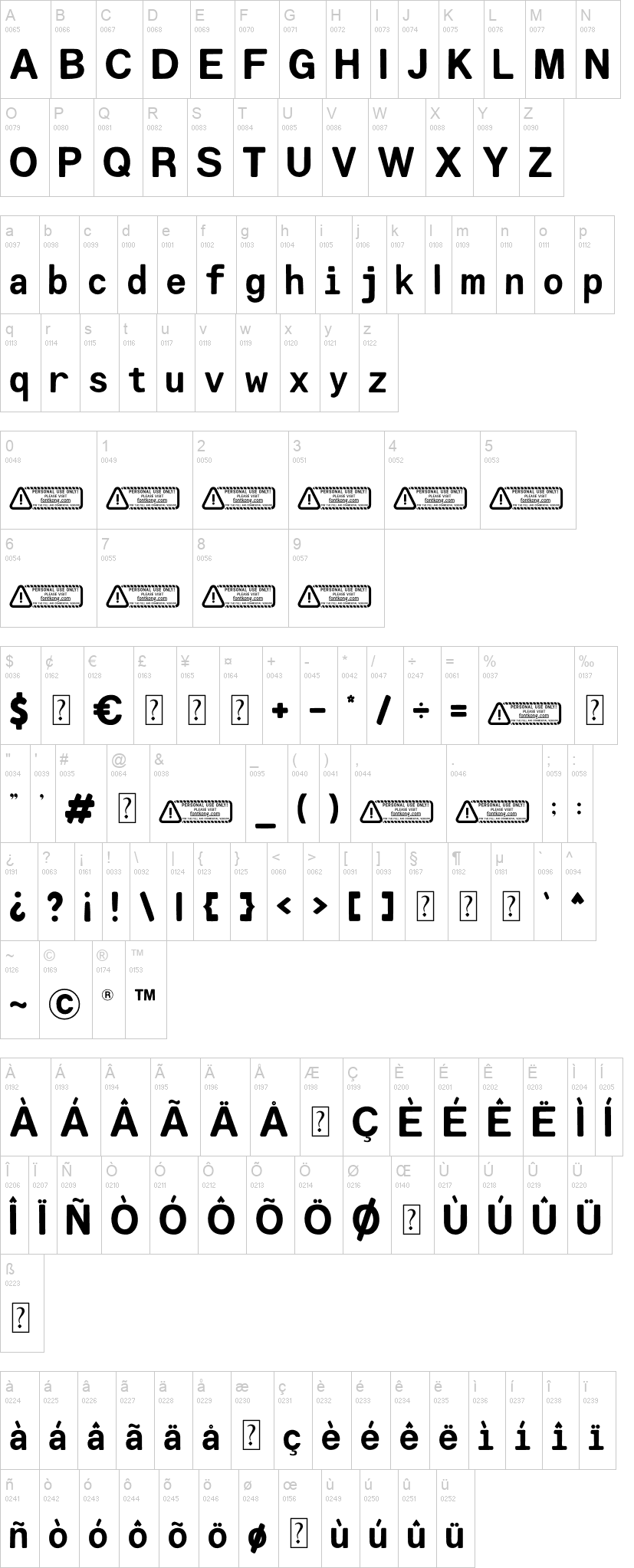 Lo-flicker 字体字形表
