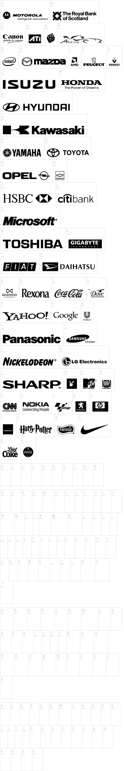 Logos TFB 字体字形表