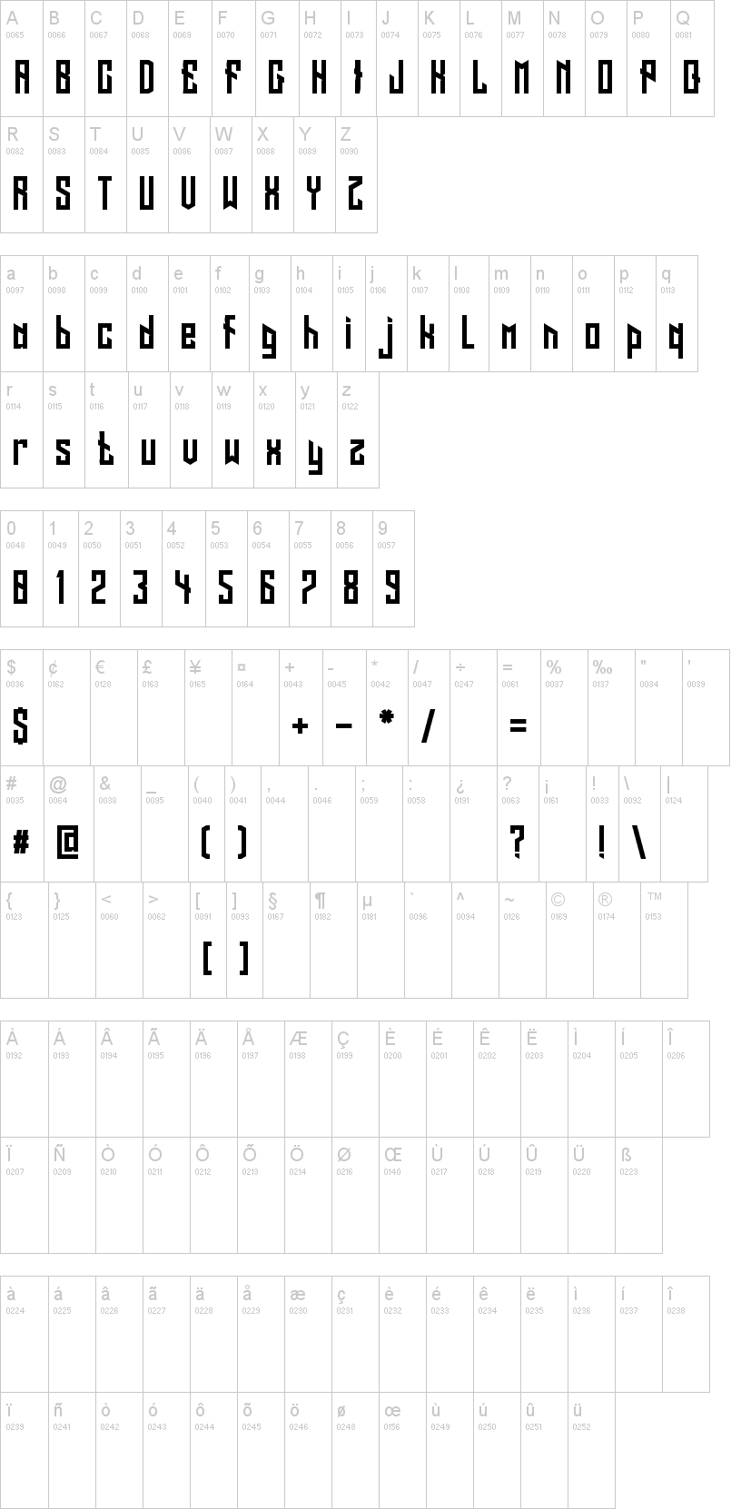 Long Shot 字体字形表