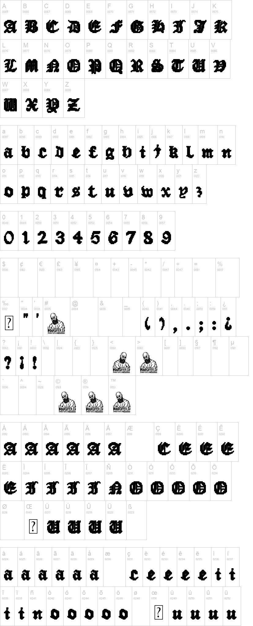Los Angeles Games Corp 字体字形表