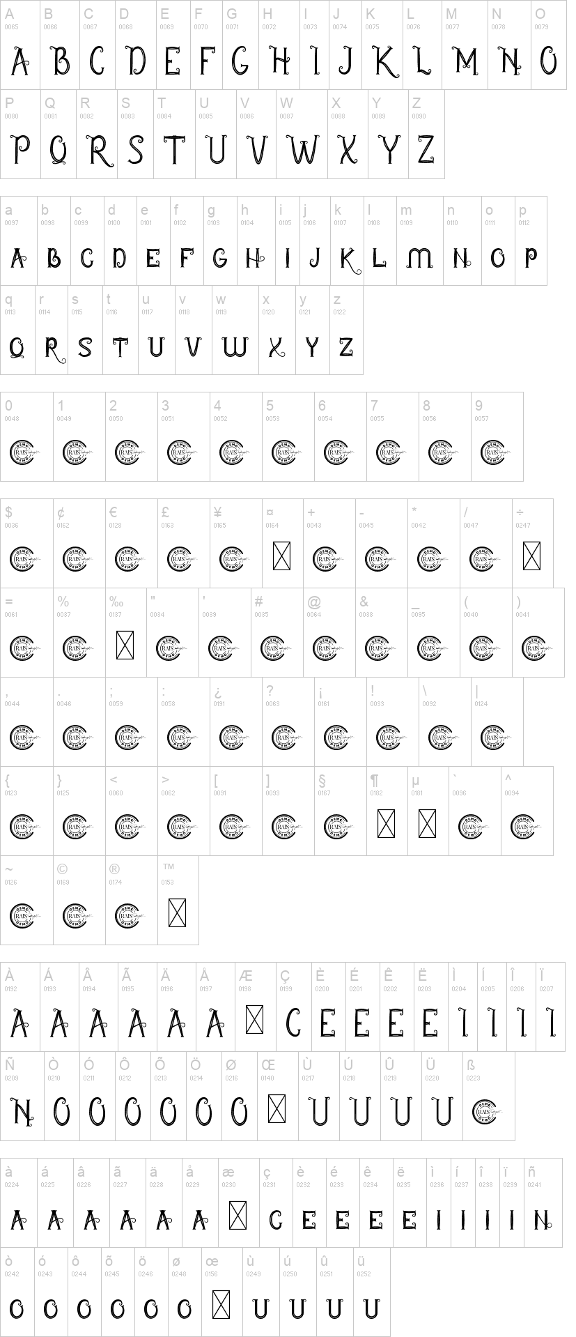 Lost Dragon 字体字形表