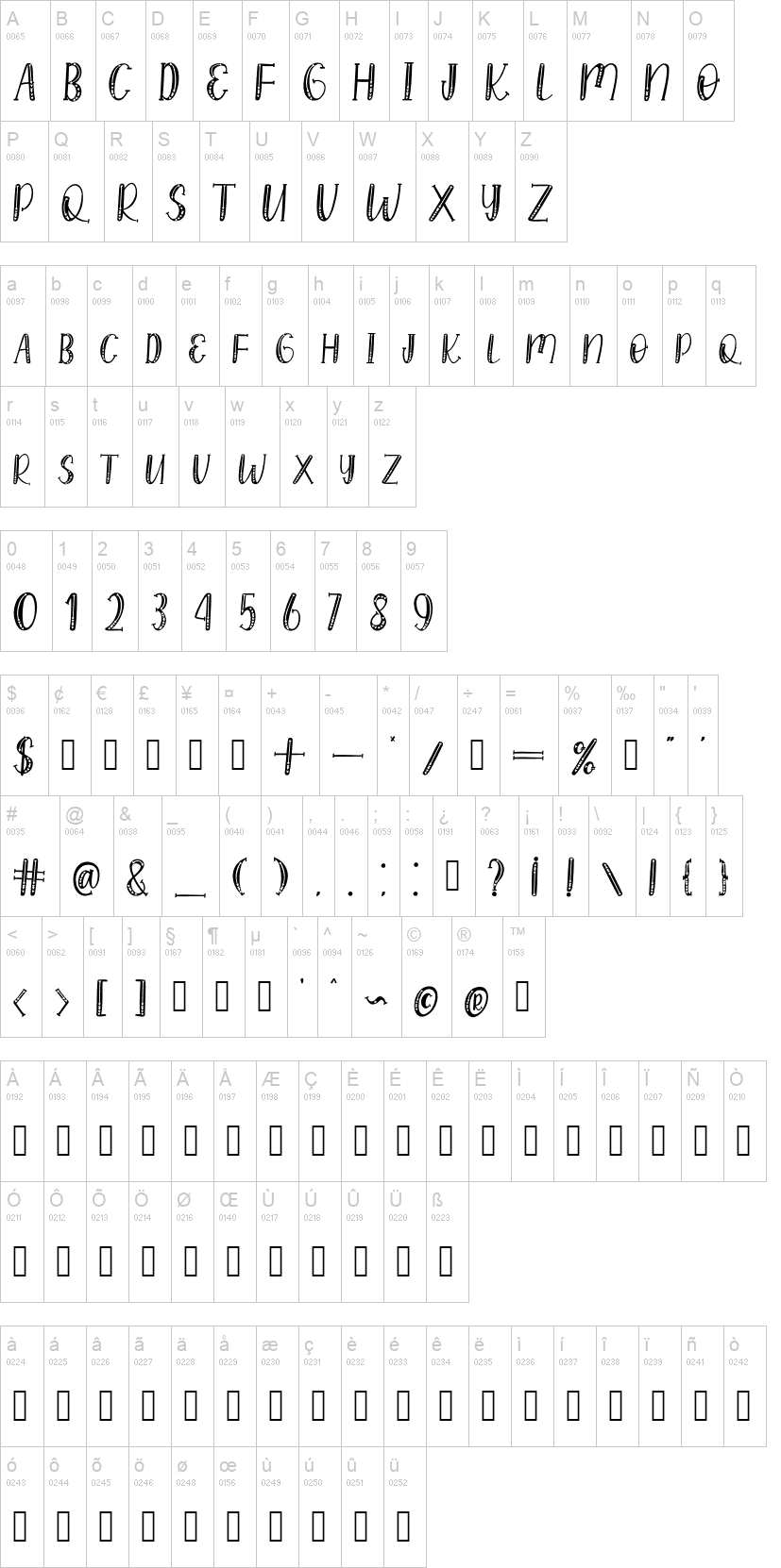 Lovaline Story 字体字形表