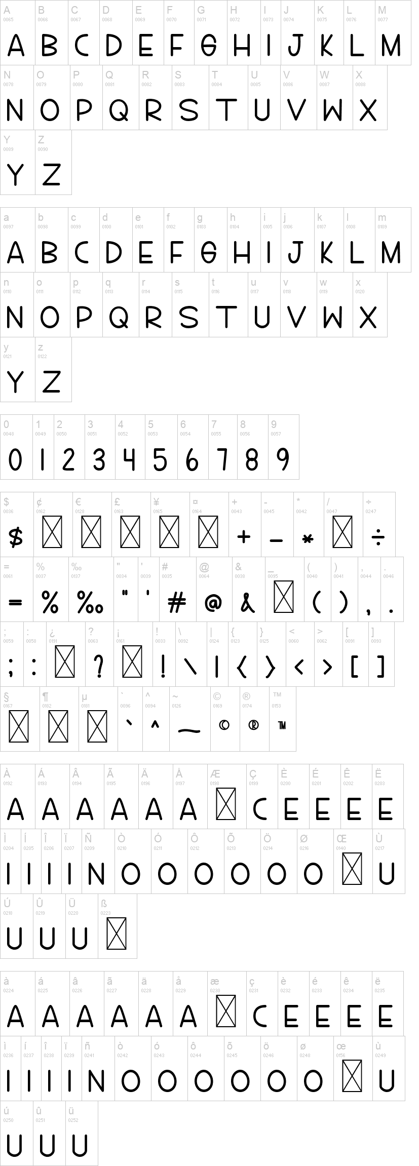 Love 字体字形表