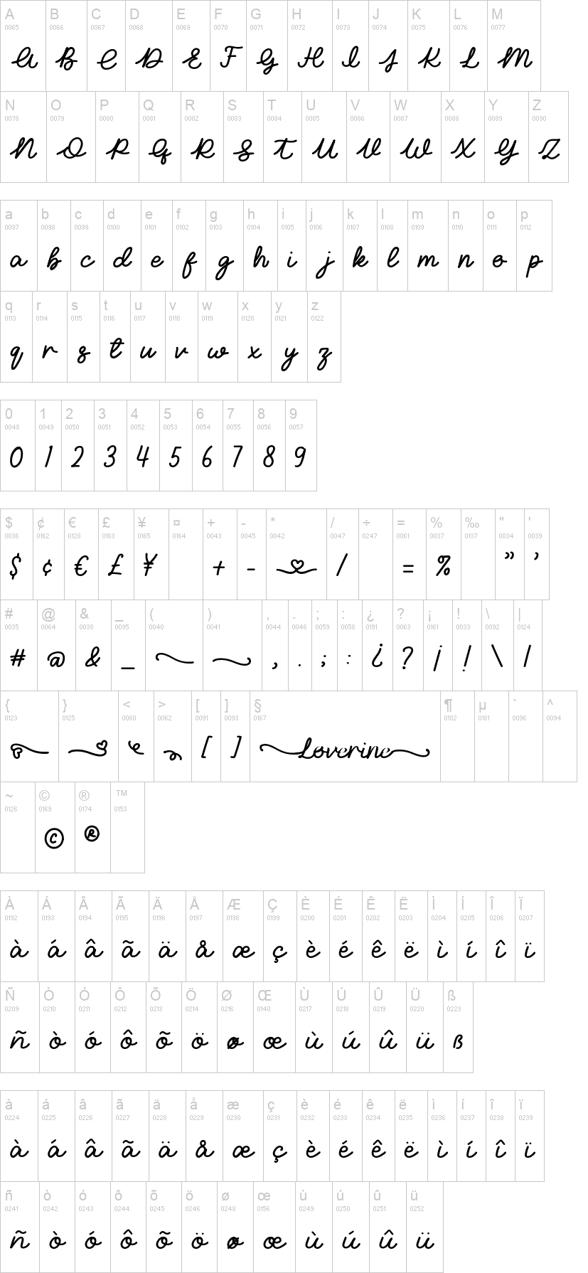 Loverine 字体字形表