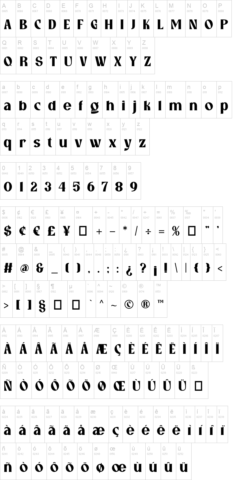Lumiare 字体字形表