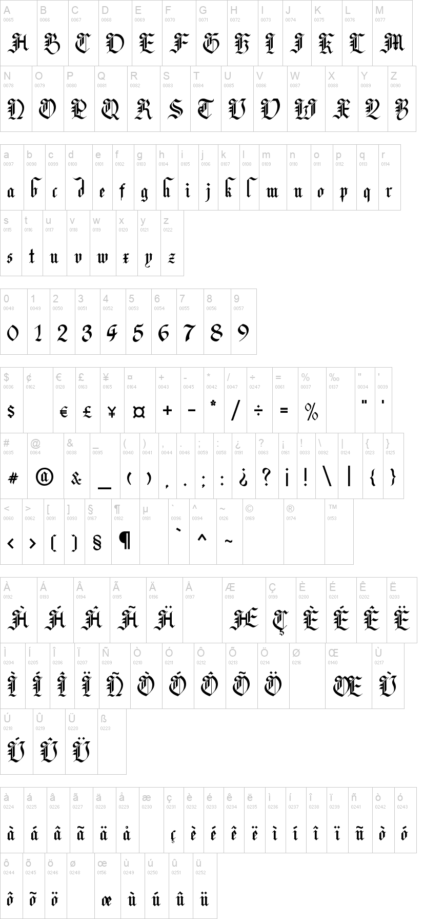 Lyric Poetry 字体字形表