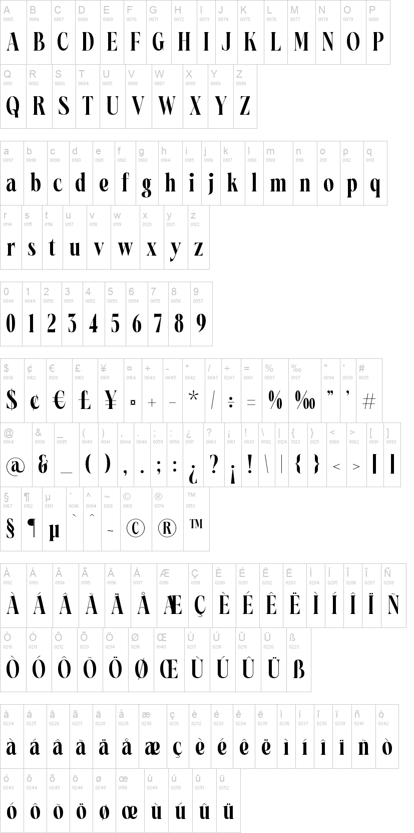 Magiction 字体字形表