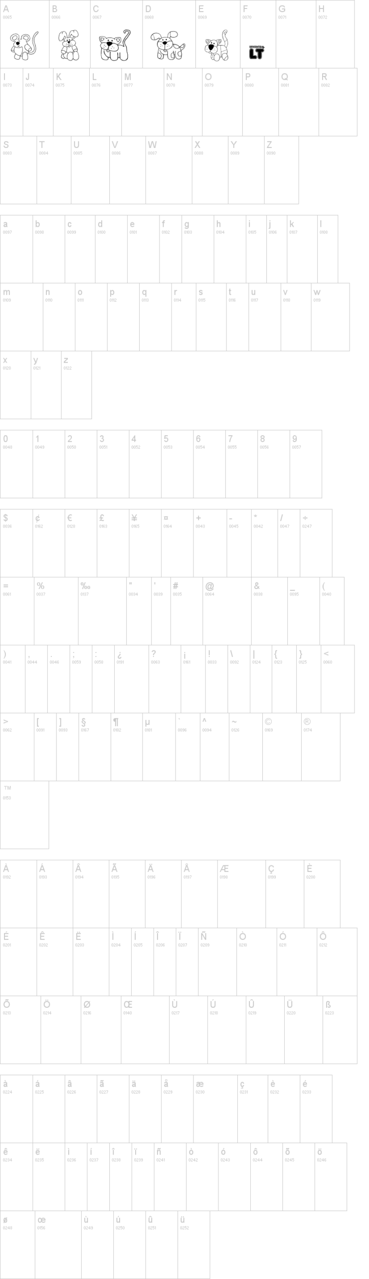 Make Your Own Pets LT 字体字形表