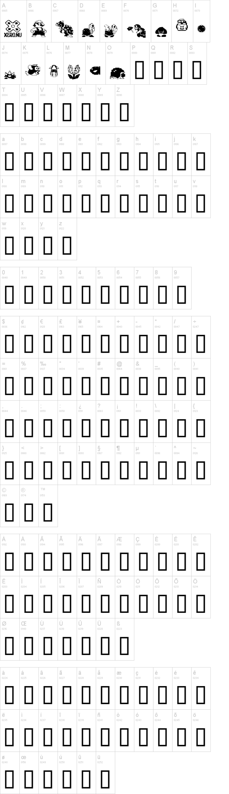 MarioBros 字体字形表