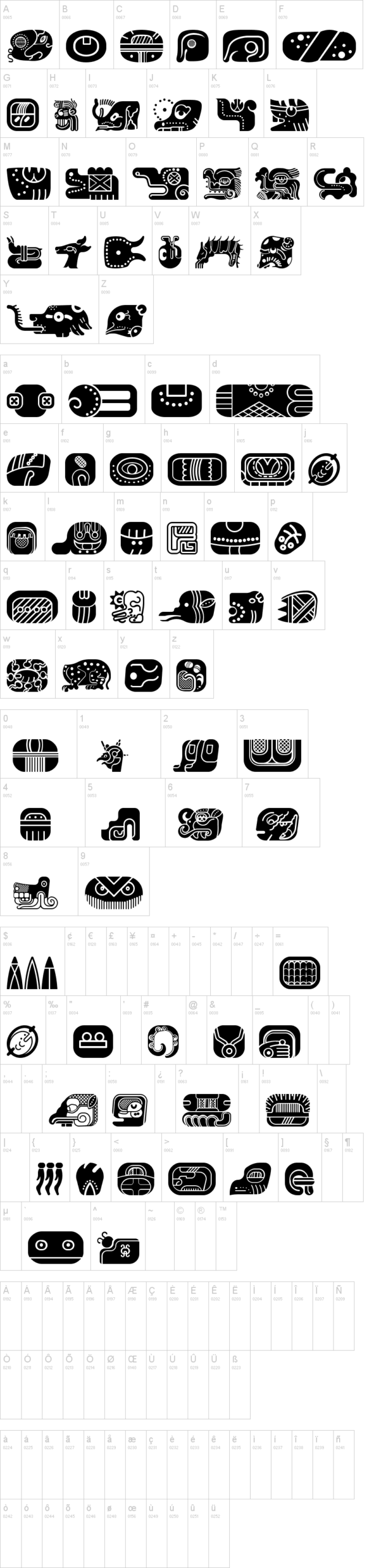 Mayan Glyphs 字体字形表