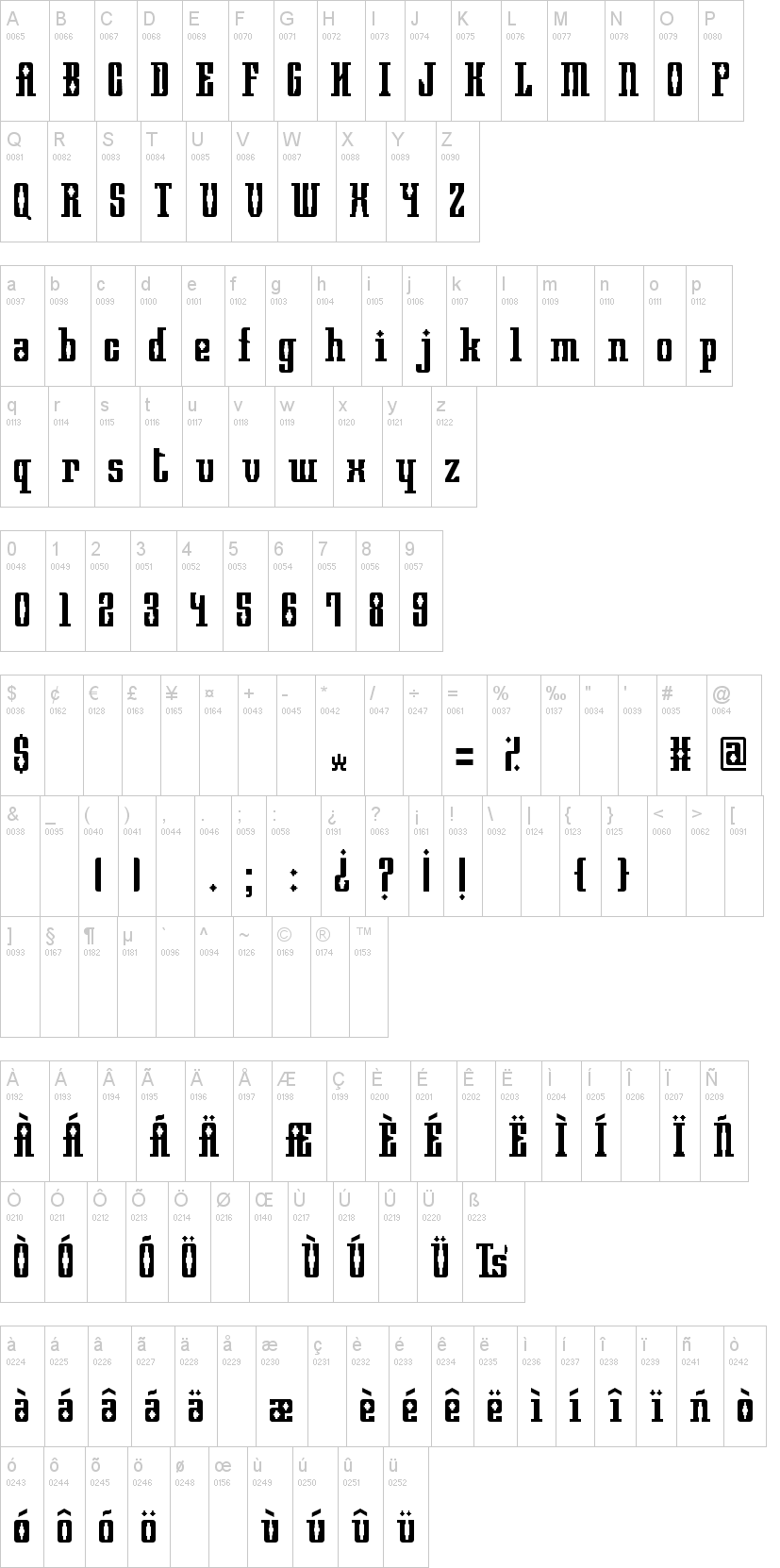 Mayan Square 字体字形表