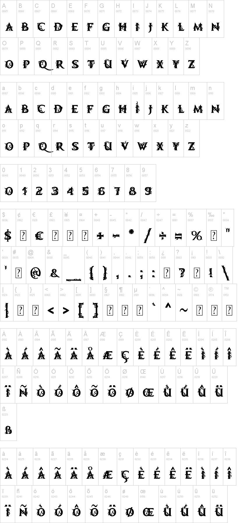 MB Demonic Tale 字体字形表